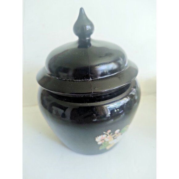 Vintage Avon Black Porcelain Lidded Ginger Jar Floral 6" tall - Picture 4 of 10